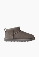 Vista lateral da bota mule Disquette com pelúcia cinza — Upper The Label