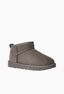 Vista lateral da bota mule Disquette com pelúcia cinza — Upper The Label