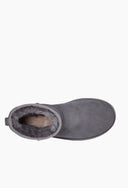 Bota Cano Médio Mini Plataforma em Camurça Cinza Upper