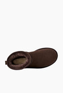 Bota Cano Médio Mini Plataforma em Camurça Marrom Upper