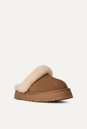 Bota Mule Disquette com Pelúcia Marrom Upper