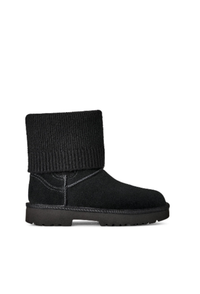 Bota Chelsea Cano Curto em Camurça com Tricot Preto Upper