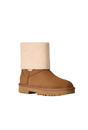 Bota Chelsea Cano Curto em Camurça com Tricot Bege Upper
