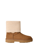 Bota Chelsea Cano Curto em Camurça com Tricot Bege Upper