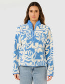 Casaco Feminino de Inverno Floral Azul em Fleece Upper