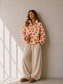 Casaco Feminino de Inverno Floral Laranja em Fleece Upper