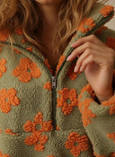 Casaco Feminino de Inverno Floral Verde em Fleece Upper